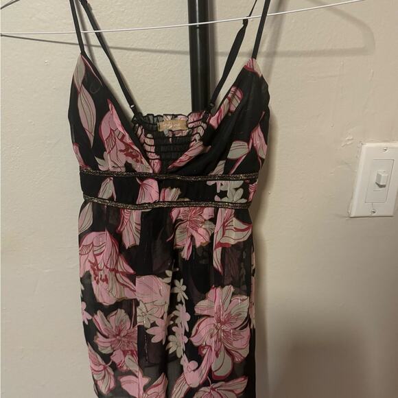 Black and Pink Smocked Camisole with Spaghetti Straps - Picture 1 of 1